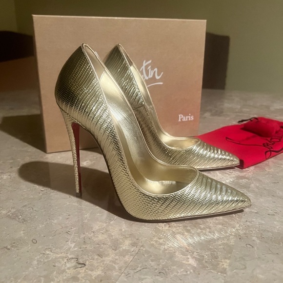 Christian Louboutin Shoes - NIB Christian Louboutin So Kate 120 Platine Champagne Gold Calf Metallic Pumps